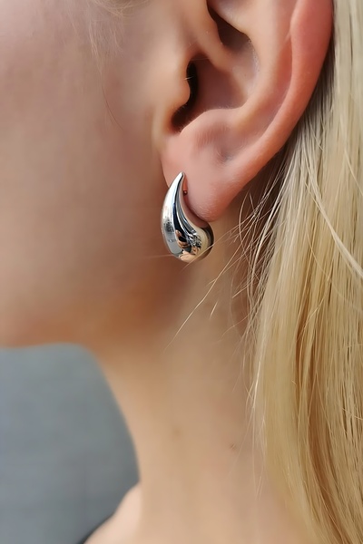 Utku Kuyumculuk 14 AYAR BEYAZ ALTIN SU DAMLASI KÜPE