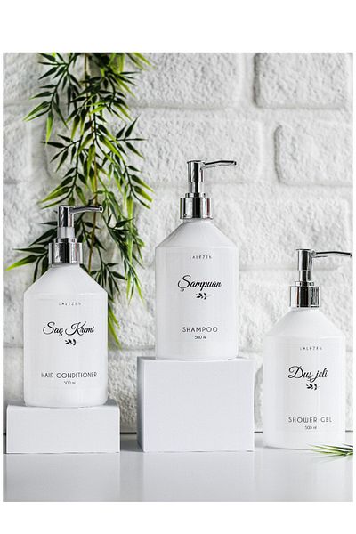LALEZEN HOME Ασημένιο Head 3 Pack Σαμπουάν Conditioner White Bottle with Shower Gel Label 500 Ml