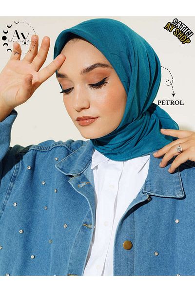 its AY shop Eșarfă Petrol din croșetat din bambus pentru femei Hijab