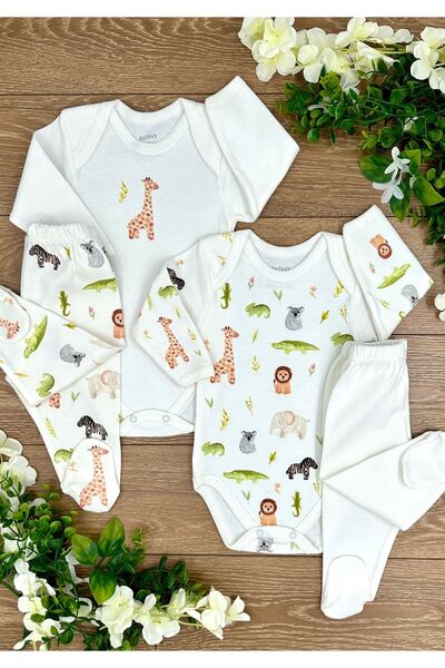 PATSAN Bebek 4'lü Alt Üst Takım Seti ( 2çıtçıtlı Body 2patikli Pijama) Zürafa...
