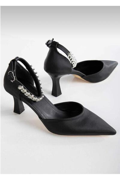 BEB SHOES BİLEKTEN TAŞLI SATEN MALZEME TOPUKLU KADIN AYAKKABI