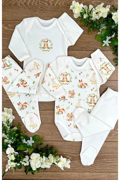 PATSAN 4-Piece Baby Pajama Set - Bear Squirrel with Snap Fasteners and Booties