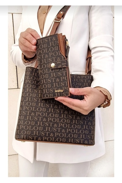 Just Polo Kadın Taba 5 Bölmeli Iki Askılı Kalın Askılı Çanta Ve Cüzdan Kombini