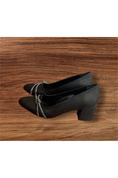 İpek Black Stone Detailed Large Size Women's Heeled Shoes