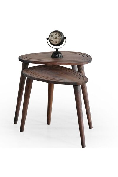 FAVdecor Sweet Masif Doğal Ahşap Zigon Sehpa 2'li Set, Modern Masif Yan Sehpa