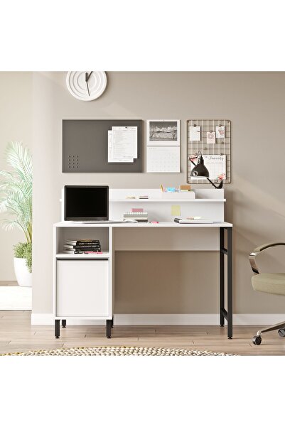 L'occi Concept Leena 120 cm Çalışma Masası Raflı Dolaplı Metal Ayaklı  Beyaz ...