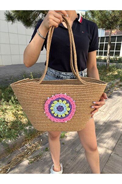 MaVaux Τσάντα παραλίας Ethnica Jute Straw Shoulder - Πλεκτή στο χέρι έξω