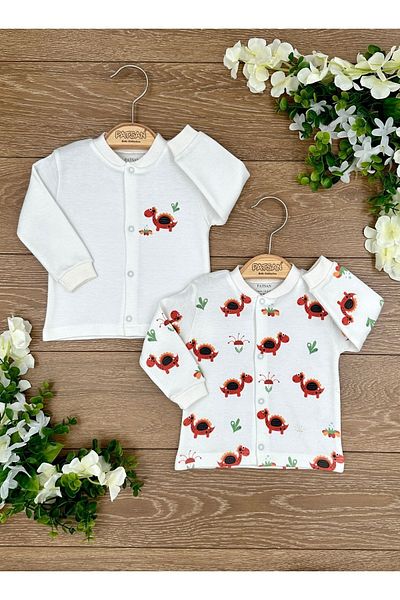 PATSAN 2-Piece Cotton Combed Baby Top Cardigan Set Red Dino