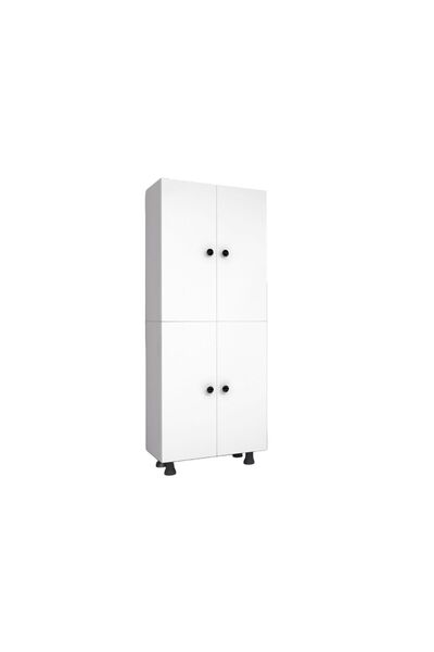 Yeni Vitrin %100 MDF 4 Kapaklı 4 Raflı Beyaz Çok Amaçlı Mutfak/ Banyo/ Kiler Dolabı