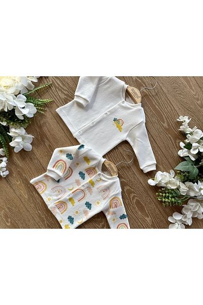 PATSAN 2-Piece Cotton Baby Girl Top Cardigan Set Rainbow Sun