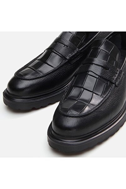 Hotiç Black Genuine Leather Men's Loafer