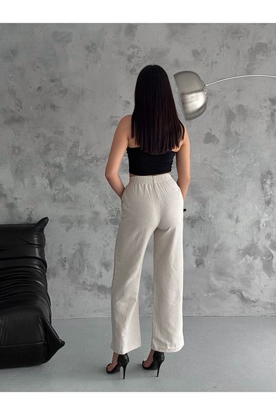 Noa Noa Women's Linen Woven Trousers - Embroidered and Wide Leg