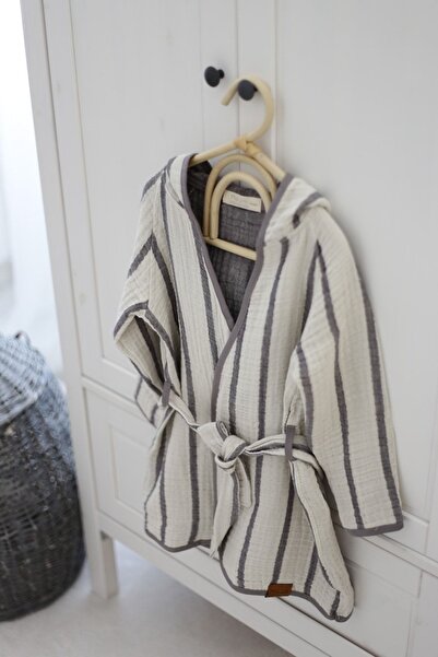 Mujo Baby&Kids رداء حمام للأطفال من الموسلين المخطط 4 طبقات عضوي