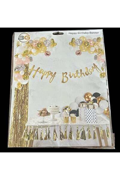 partideyince Χρυσόχρωμο πανό με γράμματα Happy Birthday