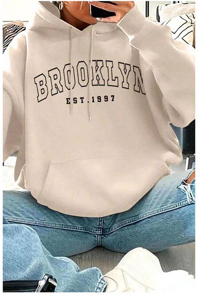CAST COLLECTİON Γυναικείο φούτερ μπεζ Brooklyn Printed