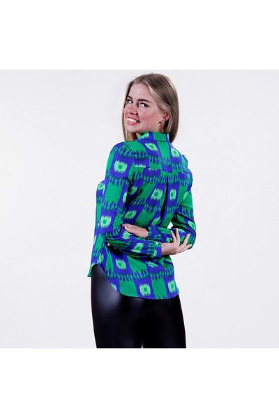 Exve Exclusive Cămașă de damă slim fit cu design etnic albastru verde