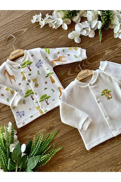 PATSAN Organic Cotton 2-Piece Baby Top Cardigan Set Amazon Giraffe Leopard Rhinoceros