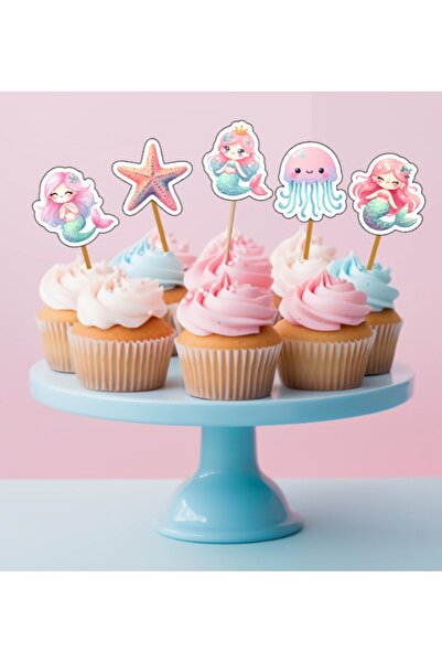 Hiras Dizayn 15Adet Denizkızı Mermaid İyiki Doğdun Cupcake Doğum Günü Süsü Pa...