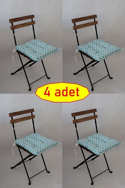 ADARYA HOME 4 bucăți de pernă decorativă pentru scaun puf cu șireturi 40x40 (PĂTRAT-ALBASTRU)