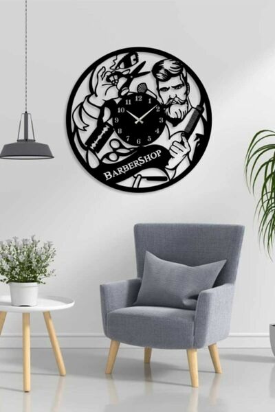 VERADİZAYN Kuaför Berber Temalı Dekoratif Ahşap Duvar Saati 40x40 Cm