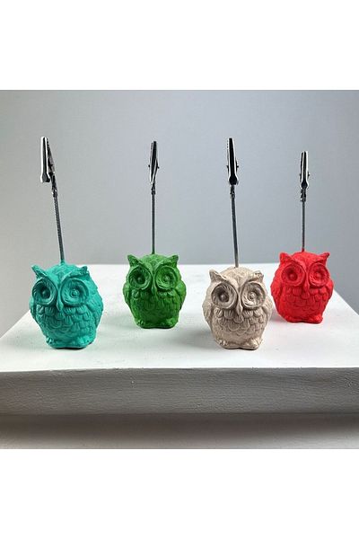 Melouro Owl Note Holder Set of 4 (Ice Green - Cream - Coral - Green)