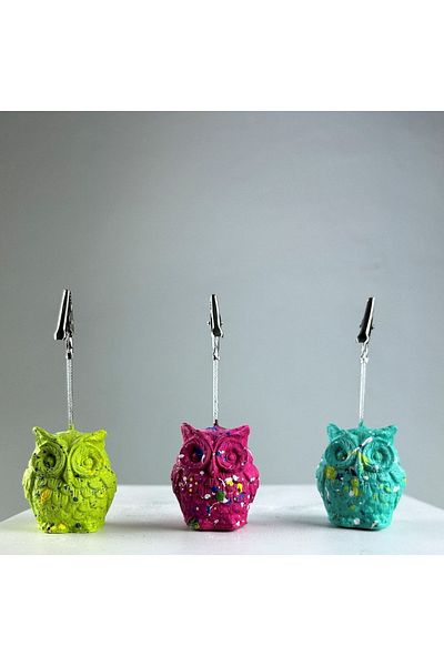 Melouro Fuchsia Ice Green Owl 3-Piece Note Holder Set