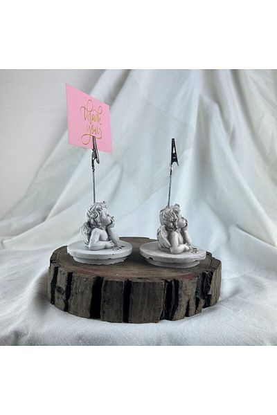 Melouro Antique Cupid (Angel) Footed Sculpture 2-Piece Note Holder Set, Photo Holder
