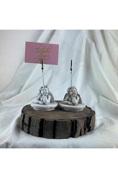 Melouro Antique Cupid (Angel) Footed Sculpture 2-Piece Note Holder Set, Photo Holder