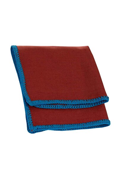 Exve Exclusive Brick Color Natural Linen with Blue Edge Braided Pocket Collar Handkerchief