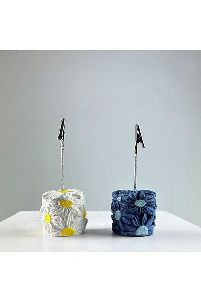 Melouro White Gray Blue Daisy 2-Piece Note Holder Set