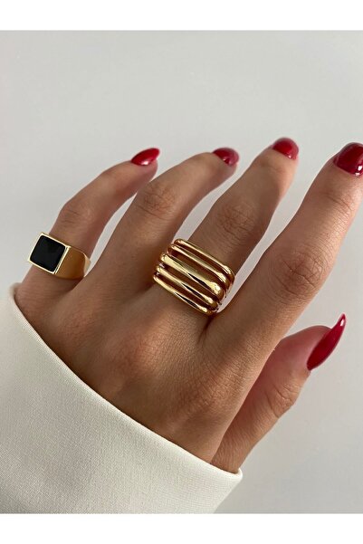 ringbox Siyah Kare Taşlı Serçe Parmak Yüzüğü