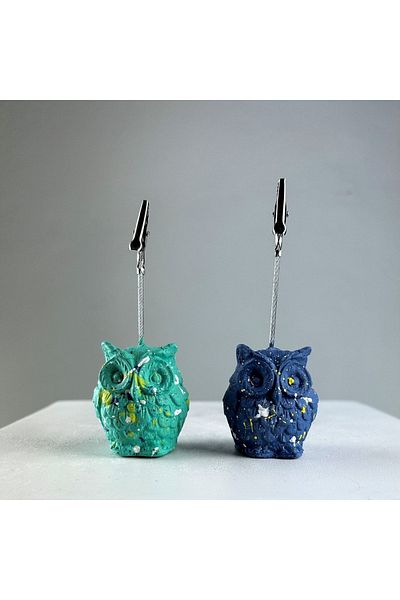 Melouro Gray Blue Ice Green Owl 2-Piece Note Holder Set