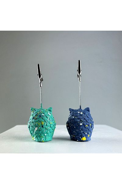 Melouro Gray Blue Ice Green Owl 2-Piece Note Holder Set