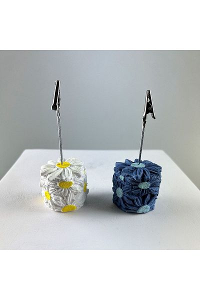 Melouro White Gray Blue Daisy 2-Piece Note Holder Set