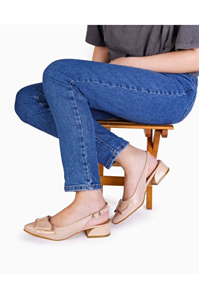 Ayalbuzenne ten cilt arkası acık ucak fiyonk  ayakkabı