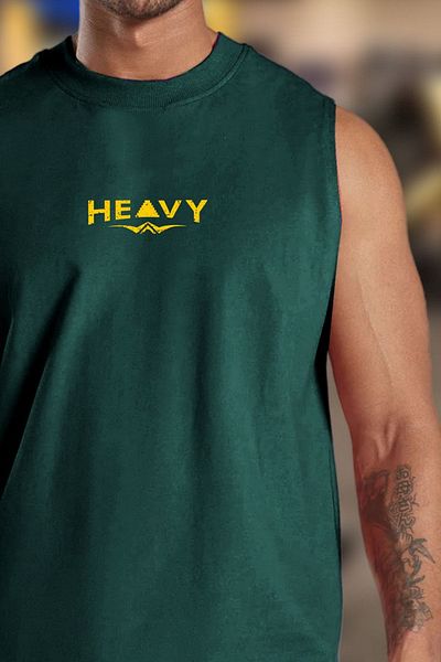 BESSA Men's Heavy Printed Petrol Oversize Crew Neck Cotton Sleeveless T-Shirt/Atlet