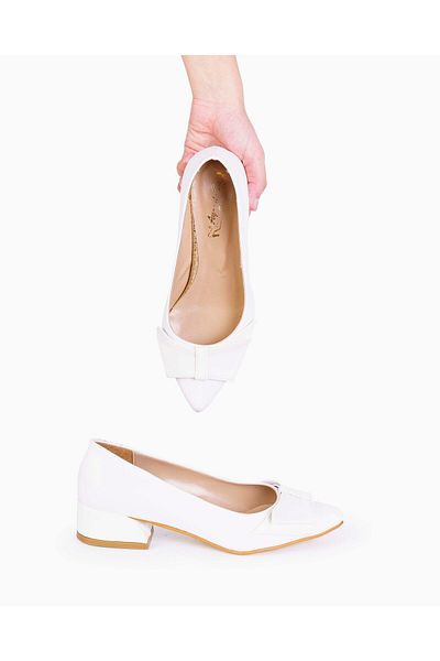 Ayalbuzenne Patent Leather Mixed White Leather Warm Bow Ballerina Shoes