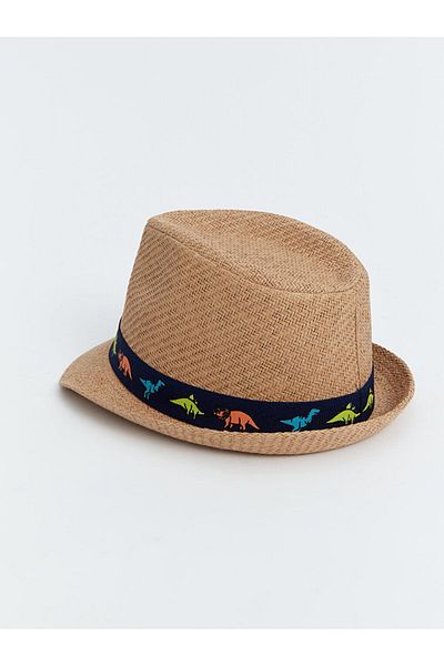 LC Waikiki Boy's Dinosaur Printed Straw Fedora Hat - LCW