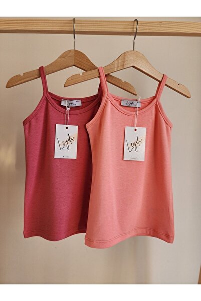 Leydukids Kız Çocuk 2 Adet Çizgili Crop Atlet Bluz Üst Giyim T-shirt Askılı K...