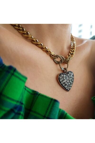 Bayemeyc Zirkon Taşlı Kalp Charm Kolye