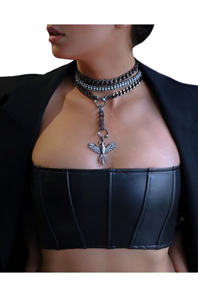 Bayemeyc Phoenix Siyah Anka Kuşu Kolye Set