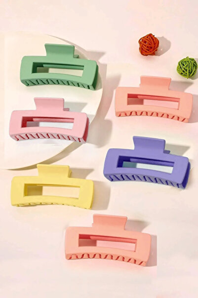 Diloshtrend Design Kadın 6 Adet Xl Mandal Toka Seti Kare Pastel Tonlar