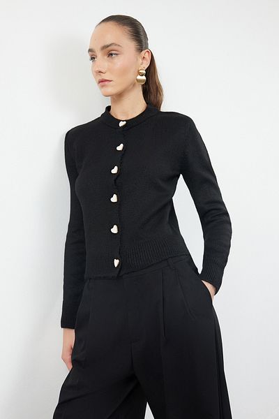 Trendyol Collection Jewel Buttoned Soft Knitwear Cardigan - Black Twoaw22Hi0044