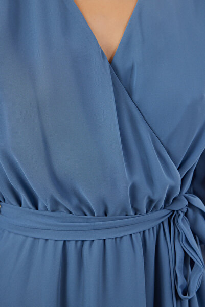 Trendyol Collection Indigó duplasoros szőtt miniruha - öves, TWOAW20EL0789