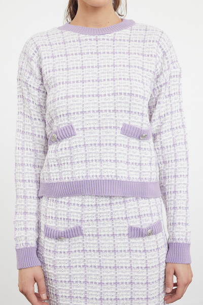 Trendyol Collection Lila csillogó tweed kötöttáru szett - alsó és felső TWOAW21AU0003