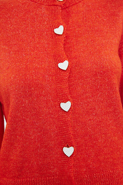 Trendyol Collection Pomarańczowa miękka tekstura klejnotów zapinana na guziki kurtka dzianinowy kardigan TWOAW22HI0044