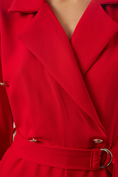 Trendyol Collection Long Red Double Breasted Jumpsuit - Belted, Woven, TWOAW23TU00017
