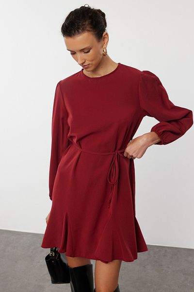 Trendyol Collection Rochie dreaptă mini burgundă cu curea - TWOAW24EL00337