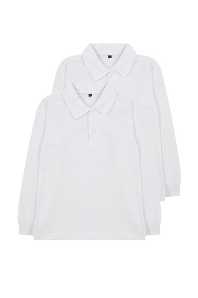 TRENDYOLKIDS Unisex Λευκό-Λευκό μπλουζάκι πόλο σετ 2 - Βαμβακερό, κανονική εφαρμογή TKDAW25TS00004