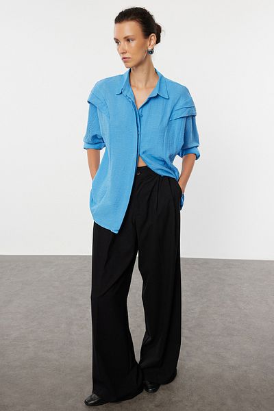 Trendyol Collection Modrá tkaná košile s volánem na rameni - TWOAW22GO0375